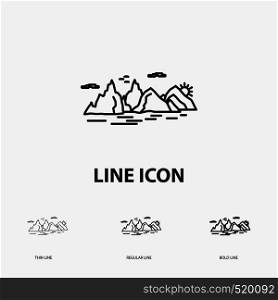 Mountain, hill, landscape, nature, cliff Icon in Thin, Regular and Bold Line Style. Vector illustration. Vector EPS10 Abstract Template background