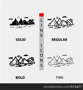 Mountain, hill, landscape, nature, cliff Icon in Thin, Regular, Bold Line and Glyph Style. Vector illustration. Vector EPS10 Abstract Template background