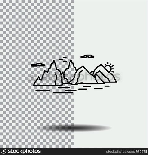 Mountain, hill, landscape, nature, cliff Line Icon on Transparent Background. Black Icon Vector Illustration. Vector EPS10 Abstract Template background