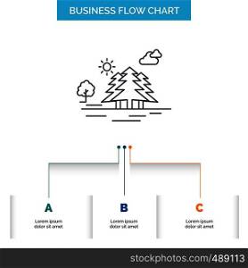 Mountain, hill, landscape, nature, clouds Business Flow Chart Design with 3 Steps. Line Icon For Presentation Background Template Place for text. Vector EPS10 Abstract Template background