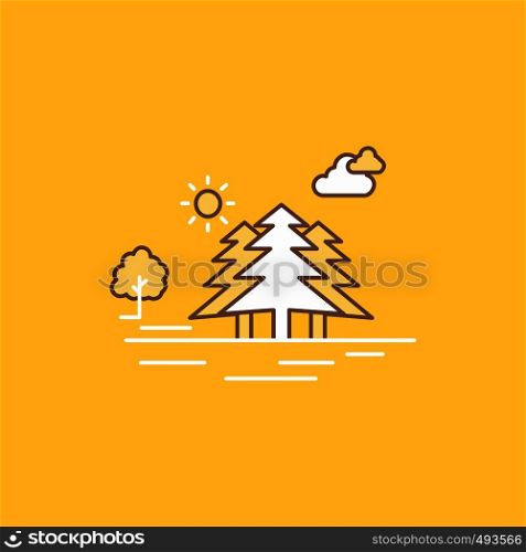 Mountain, hill, landscape, nature, clouds Flat Line Filled Icon. Beautiful Logo button over yellow background for UI and UX, website or mobile application. Vector EPS10 Abstract Template background