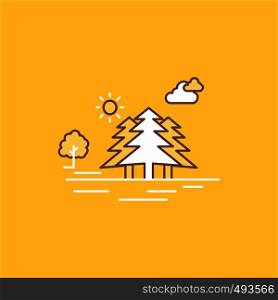 Mountain, hill, landscape, nature, clouds Flat Line Filled Icon. Beautiful Logo button over yellow background for UI and UX, website or mobile application. Vector EPS10 Abstract Template background