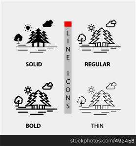 Mountain, hill, landscape, nature, clouds Icon in Thin, Regular, Bold Line and Glyph Style. Vector illustration. Vector EPS10 Abstract Template background