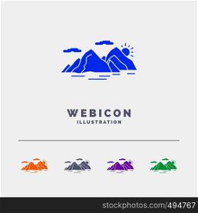 Mountain, hill, landscape, nature, evening 5 Color Glyph Web Icon Template isolated on white. Vector illustration. Vector EPS10 Abstract Template background