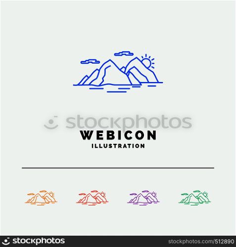 Mountain, hill, landscape, nature, evening 5 Color Line Web Icon Template isolated on white. Vector illustration. Vector EPS10 Abstract Template background