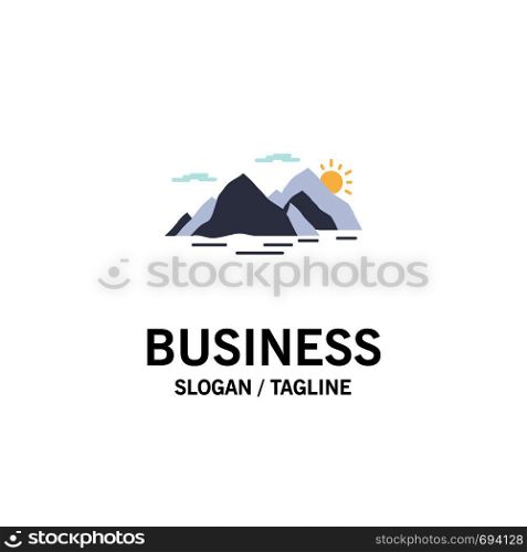 Mountain, hill, landscape, nature, evening Flat Color Icon Vector