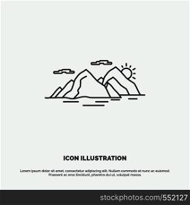 Mountain, hill, landscape, nature, evening Icon. Line vector gray symbol for UI and UX, website or mobile application. Vector EPS10 Abstract Template background