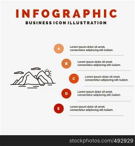 Mountain, hill, landscape, nature, evening Infographics Template for Website and Presentation. Line Gray icon with Orange infographic style vector illustration. Vector EPS10 Abstract Template background