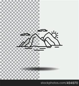 Mountain, hill, landscape, nature, evening Line Icon on Transparent Background. Black Icon Vector Illustration. Vector EPS10 Abstract Template background
