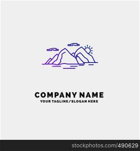 Mountain, hill, landscape, nature, evening Purple Business Logo Template. Place for Tagline. Vector EPS10 Abstract Template background