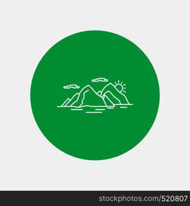 Mountain, hill, landscape, nature, evening White Line Icon in Circle background. vector icon illustration. Vector EPS10 Abstract Template background
