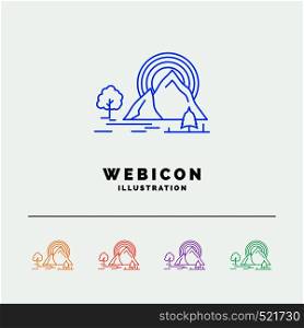 Mountain, hill, landscape, nature, rainbow 5 Color Line Web Icon Template isolated on white. Vector illustration. Vector EPS10 Abstract Template background