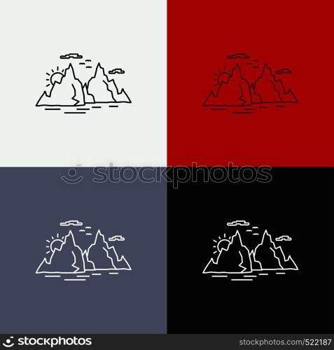 Mountain, hill, landscape, nature, sun Icon Over Various Background. Line style design, designed for web and app. Eps 10 vector illustration. Vector EPS10 Abstract Template background