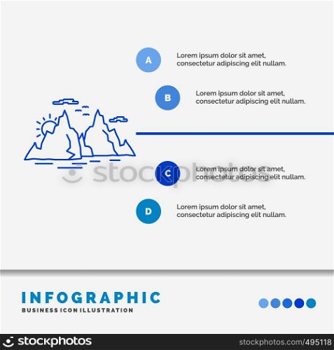 Mountain, hill, landscape, nature, sun Infographics Template for Website and Presentation. Line Blue icon infographic style vector illustration. Vector EPS10 Abstract Template background