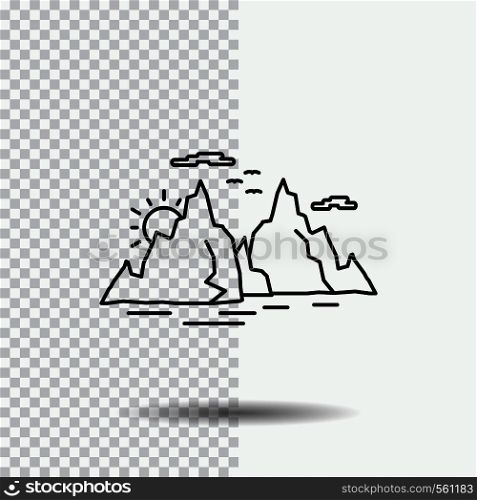 Mountain, hill, landscape, nature, sun Line Icon on Transparent Background. Black Icon Vector Illustration. Vector EPS10 Abstract Template background