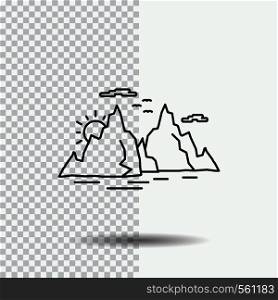 Mountain, hill, landscape, nature, sun Line Icon on Transparent Background. Black Icon Vector Illustration. Vector EPS10 Abstract Template background