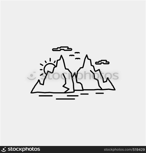 Mountain, hill, landscape, nature, sun Line Icon. Vector isolated illustration. Vector EPS10 Abstract Template background