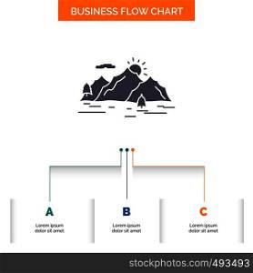 Mountain, hill, landscape, nature, tree Business Flow Chart Design with 3 Steps. Glyph Icon For Presentation Background Template Place for text.. Vector EPS10 Abstract Template background