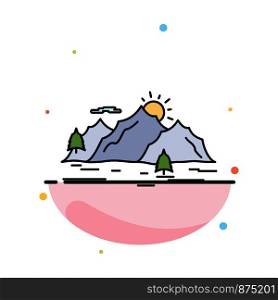 Mountain, hill, landscape, nature, tree Flat Color Icon Vector
