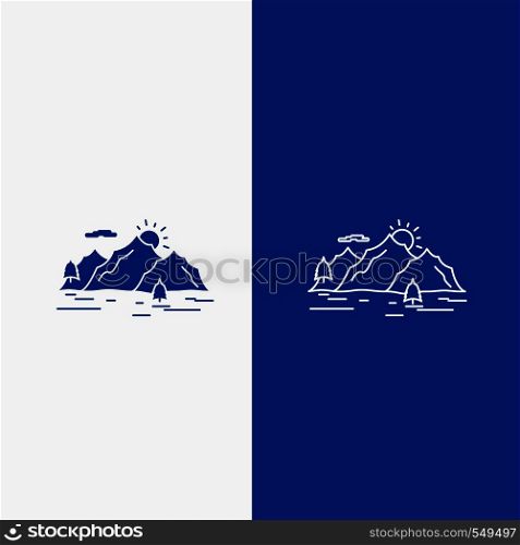 Mountain, hill, landscape, nature, tree Line and Glyph web Button in Blue color Vertical Banner for UI and UX, website or mobile application. Vector EPS10 Abstract Template background