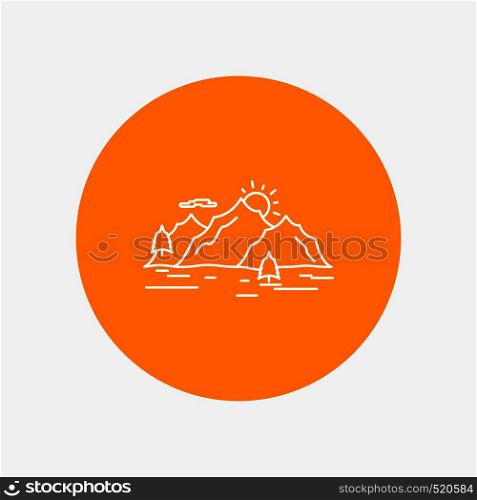 Mountain, hill, landscape, nature, tree White Line Icon in Circle background. vector icon illustration. Vector EPS10 Abstract Template background