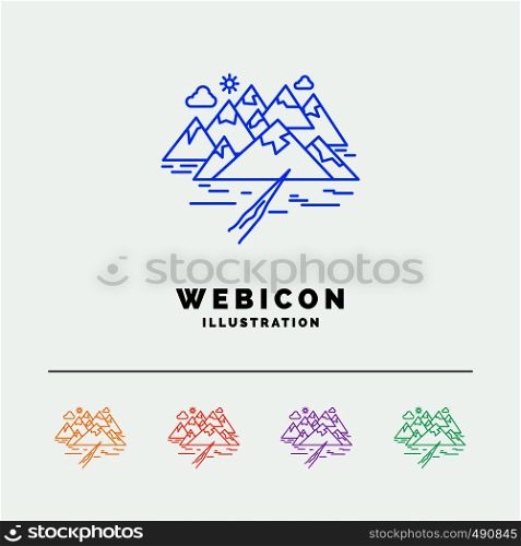 Mountain, hill, landscape, rocks, crack 5 Color Line Web Icon Template isolated on white. Vector illustration. Vector EPS10 Abstract Template background