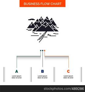 Mountain, hill, landscape, rocks, crack Business Flow Chart Design with 3 Steps. Glyph Icon For Presentation Background Template Place for text.. Vector EPS10 Abstract Template background