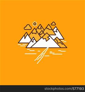 Mountain, hill, landscape, rocks, crack Flat Line Filled Icon. Beautiful Logo button over yellow background for UI and UX, website or mobile application. Vector EPS10 Abstract Template background
