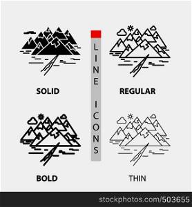 Mountain, hill, landscape, rocks, crack Icon in Thin, Regular, Bold Line and Glyph Style. Vector illustration. Vector EPS10 Abstract Template background