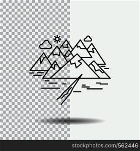 Mountain, hill, landscape, rocks, crack Line Icon on Transparent Background. Black Icon Vector Illustration. Vector EPS10 Abstract Template background