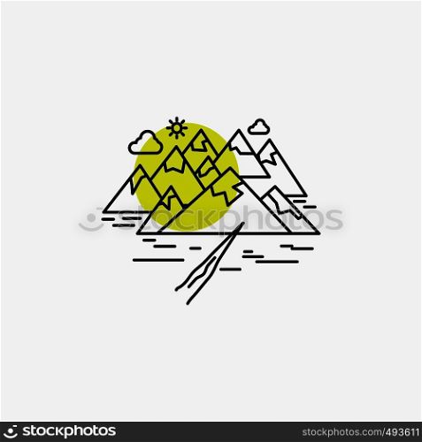 Mountain, hill, landscape, rocks, crack Line Icon. Vector EPS10 Abstract Template background