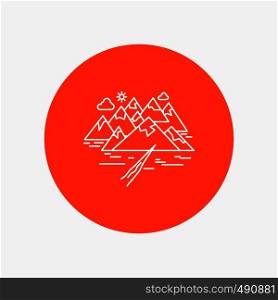Mountain, hill, landscape, rocks, crack White Line Icon in Circle background. vector icon illustration. Vector EPS10 Abstract Template background