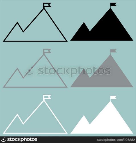 Mountain hill with flag icon.. Mountain hill with flag icon set.