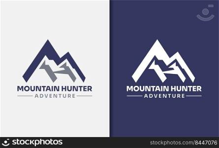 Mountain Hunter Logo Design. Abstract Initial Letter M and H Combination with Modern Minimalist Mountain Shape. Usable For Adventure, Outdoor, Nature Logo Design.