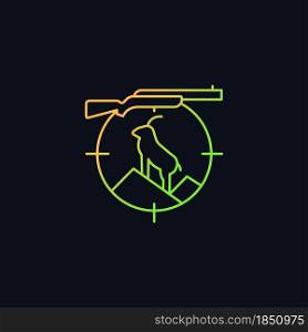 Mountain hunting gradient vector icon for dark theme. Preparation for mountain hunt. Pursue sheep and goat. Thin line color symbol. Modern style pictogram. Vector isolated outline drawing. Mountain hunting gradient vector icon for dark theme