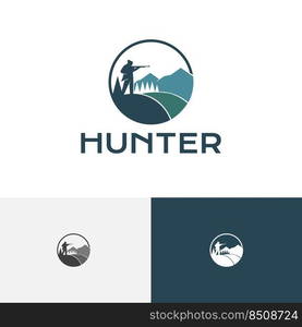 Mountain Hunting Season Hunter Shotgun Circle Logo