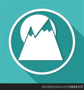 Mountain icon on white circle with a long shadow