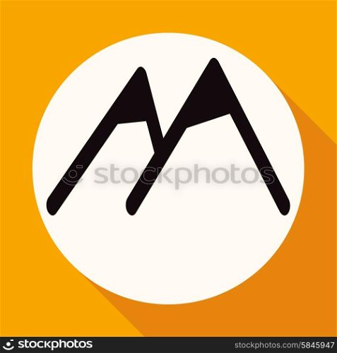 Mountain icon on white circle with a long shadow