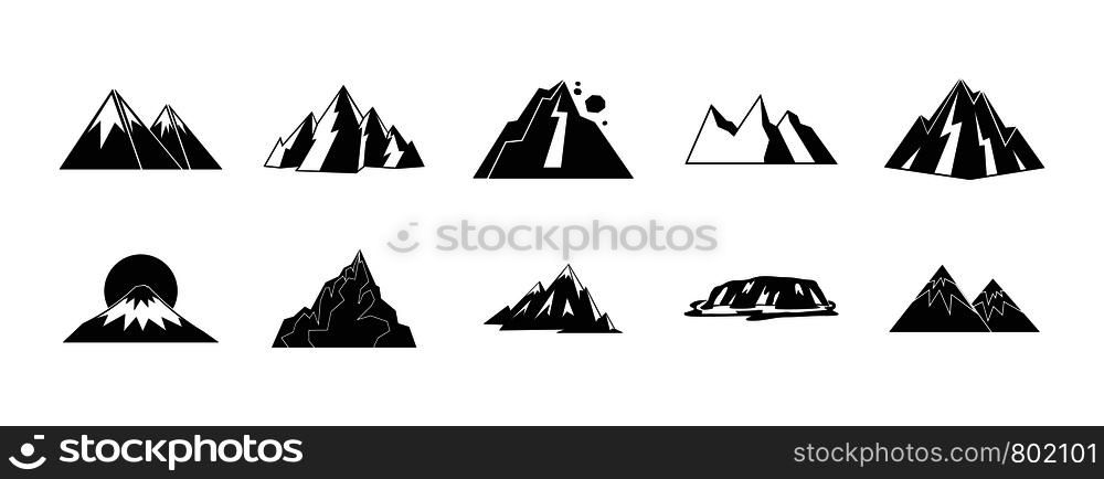 Mountain icon set. Simple set of mountain vector icons for web design isolated on white background. Mountain icon set, simple style