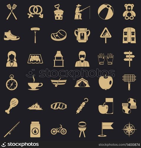 Mountain icons set. Simple style of 36 mountain vector icons for web for any design. Mountain icons set, simple style