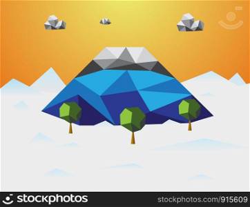 Mountain in winter Low poly background. Mountain and cloud and trees in component. Nature and Landscape concept. Abstract and Background concept. Environment and tropical climate theme. Fujisan Japan