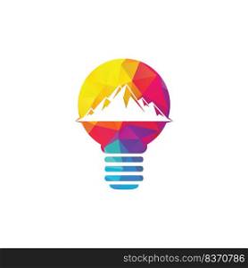 Mountain inside light bulb logo design. Leadership solution logo design. 