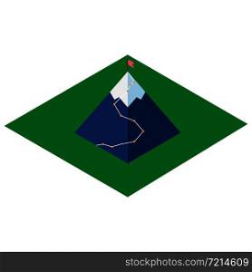 Mountain isometric icon with flag. Vector eps10