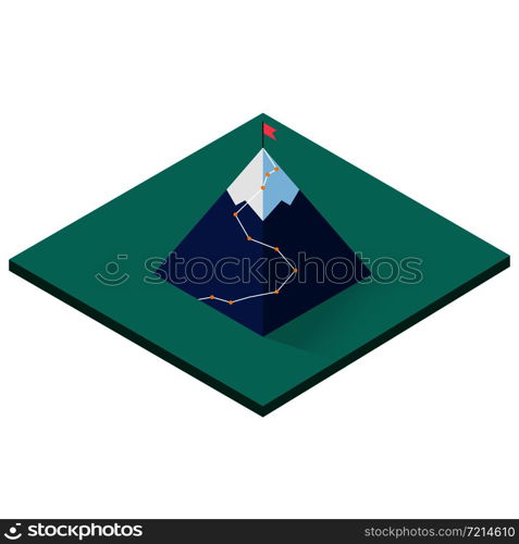 Mountain isometric icon with flag. Vector eps10