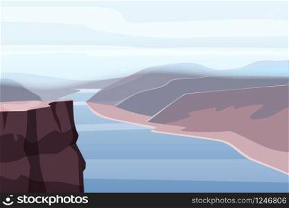 Mountain landscape canyon, river, rocks, open space vector illustration. Mountain landscape canyon, river, rocks, open space, vector, illustration, isolated