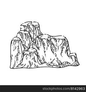 mountain landscape hand drawn vector. nature art, doodle forest hill, rock travel mountain landscape sketch. isolated black illustration. mountain landscape sketch hand drawn vector
