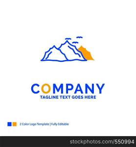 mountain, landscape, hill, nature, birds Blue Yellow Business Logo template. Creative Design Template Place for Tagline.