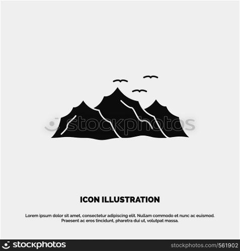 mountain, landscape, hill, nature, birds Icon. glyph vector gray symbol for UI and UX, website or mobile application. Vector EPS10 Abstract Template background