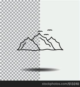 mountain, landscape, hill, nature, birds Line Icon on Transparent Background. Black Icon Vector Illustration. Vector EPS10 Abstract Template background