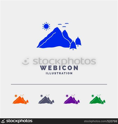 mountain, landscape, hill, nature, scene 5 Color Glyph Web Icon Template isolated on white. Vector illustration. Vector EPS10 Abstract Template background